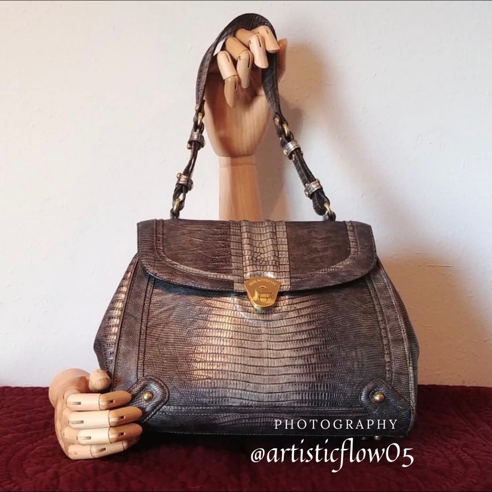 RARE Vintage Brahmin Pewter Leather Discontinued - Picture 9 of 10